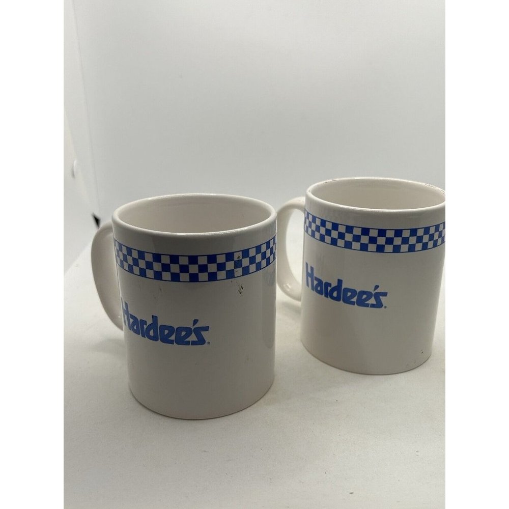 vintage hardees mug Blue Checked Set Of 2